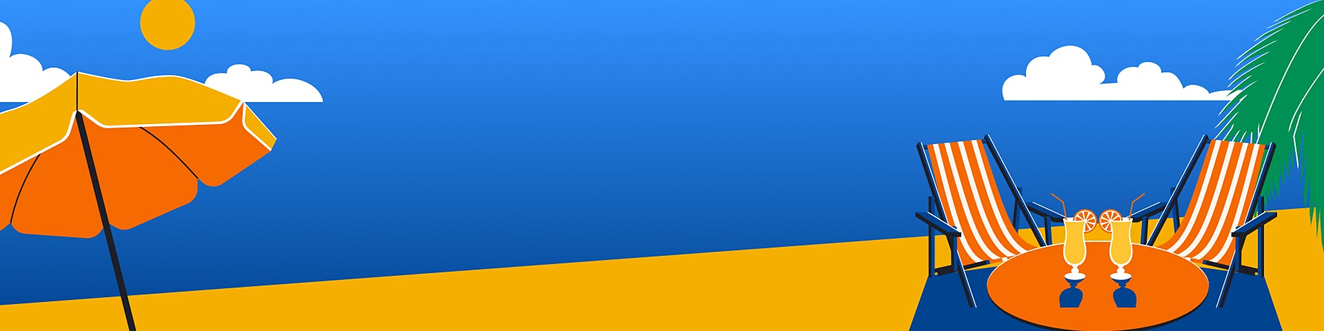 Beach scene with deck chair and umbrella